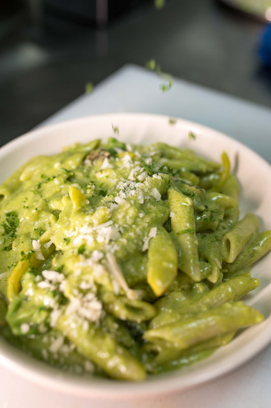 Penne in Creamy Pesto & Sundried Tomatoes